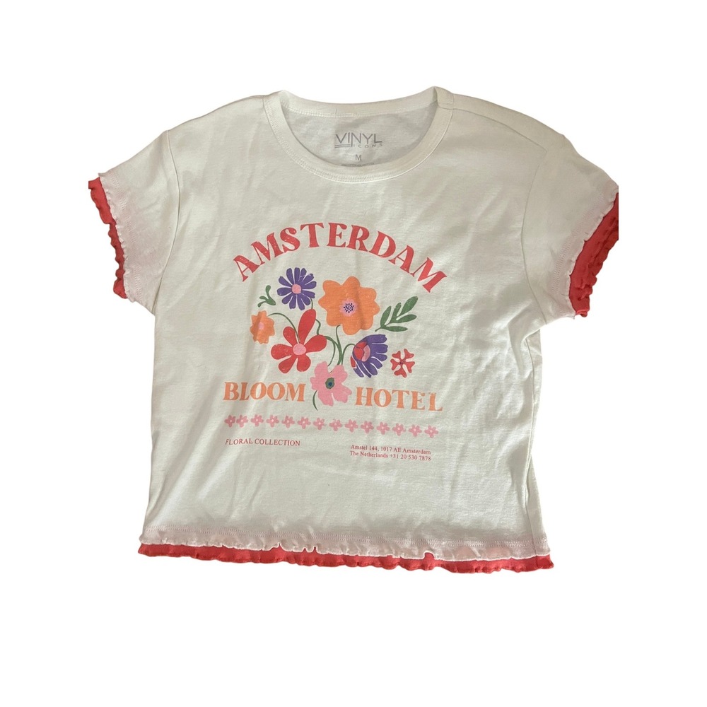 Vinyl Icons Girls Amsterdam  Hotel Graphic Tee White‎ Red Lettuce Trim Size M - Picture 2 of 5